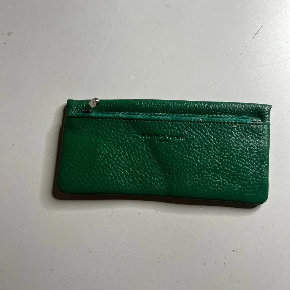 Pelletteria Veneta Venezia‎ Green Pebbled Leather Handmade Wallet Italy Snap Zip